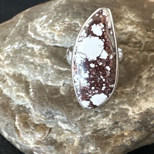 Women's Wild Horse Turquoise Ring | Navajo Sterling Silver | Sz 7 Adjustable | Authentic Native American Handmade | 15550