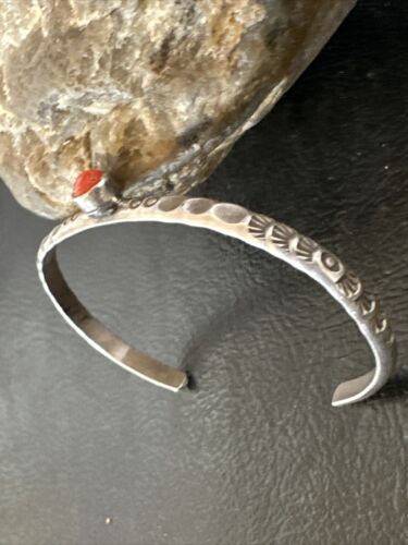 Navajo Coral Old Pawn Children's Bracelet | Sterling Stamped | Handmade | 5.5" | 16658 - Masha USA