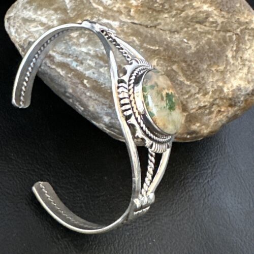 Navajo Green Boulder Turquoise Cuff Bracelet | Sterling Silver | Authentic Native American Handmade | 16245