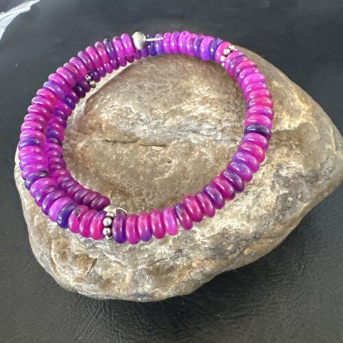 Navajo Purple Sugilite Bead Bracelet | 6mm | Stainless Steel Memory Wire | Authentic Native American Handmade | 17615