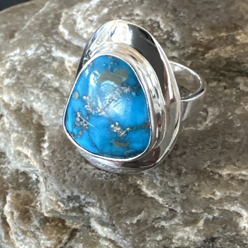 Navajo Blue Kingman Turquoise Ring | Sterling Silver | Sz 9 | Authentic Native American Handmade | 16587