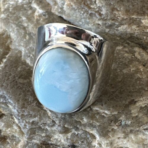 Navajo Blue Larimar Ring | Sterling Silver | Sz 8 | Authentic Native American Handmade | 16603