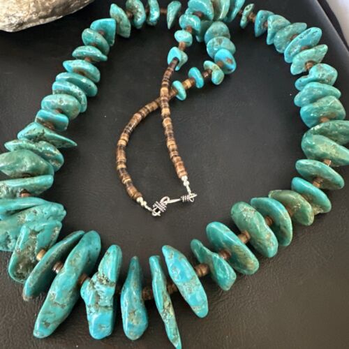 Navajo Blue Kingman Nugget Turquoise Necklace | Sterling Silver | 32" | Authentic Native American Handmade | 15287