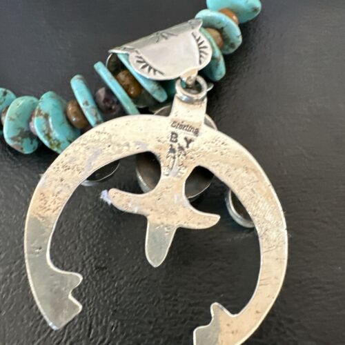 Navajo Sterling Silver Turquoise Wild Horse Naja Necklace Pendant | Authentic Native American Handmade | 16812
