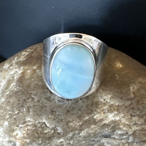 Navajo Blue Larimar Ring | Sterling Silver | Sz 9 | Authentic Native American Handmade | 17651
