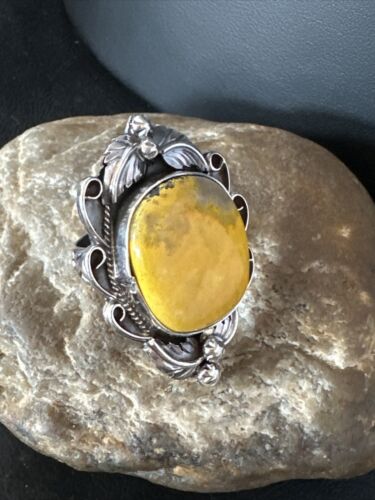Navajo Yellow Bumble Bee Jasper Ring | Sterling Silver | Sz 10 | Authentic Native American Handmade | 14948