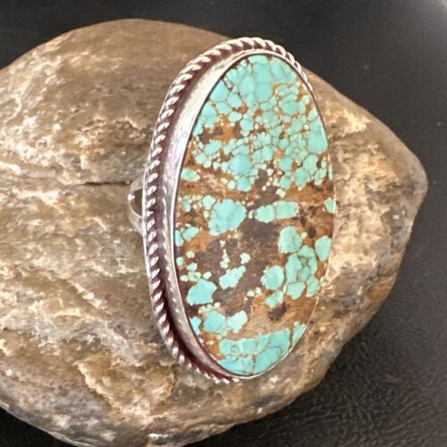 Men's Women's Blue Turquoise #8 Navajo Ring | Sterling Silver | Sz 10 | Authentic Native American Handmade | 16640