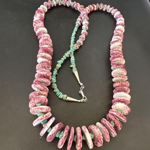 Authentic Navajo Purple Spiny Oyster & Blue Turquoise Necklace | Sterling Silver Navajo Pearls | 34" | 16791