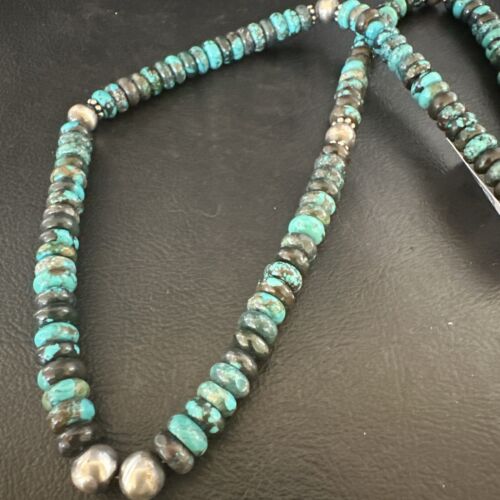 Men's Blue Spiderweb Turquoise Necklace | 8mm | Navajo Sterling Silver | 22" | Authentic Native American Handmade | 11702