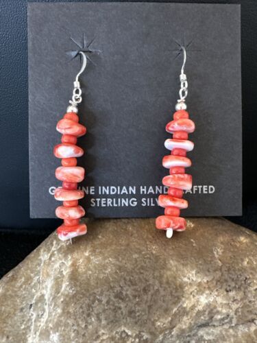 Navajo Red Spiny Oyster Bead Earrings | 6mm | Sterling Silver | Authentic Native American Handmade | 15844