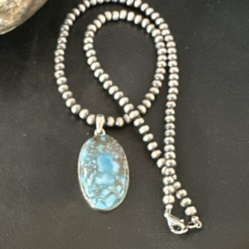 Navajo Blue Spiderweb Turquoise Pendant Necklace | Sterling Silver | Authentic Native American Handmade | 17016