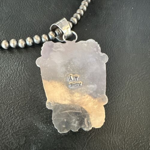 Navajo Blue Larimar Pendant Necklace | Sterling Silver Beads | Authentic Native American Handmade | 15222