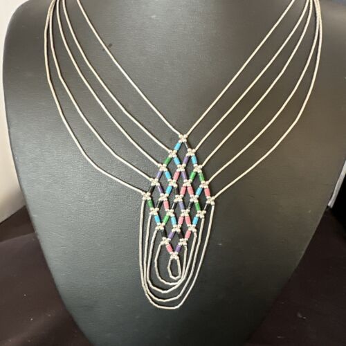 Crisscross Multi-Color Heishi Necklace | 5 Strand Liquid Sterling Silver | 22" | 15883