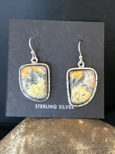 Navajo Bumblebee Jasper Earrings | Sterling Silver | Authentic Native American Handmade | 15827