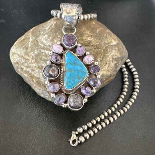 Navajo Purple Charoite Turquoise Pendant Necklace | Sterling Silver | Multi-Stone | 17189