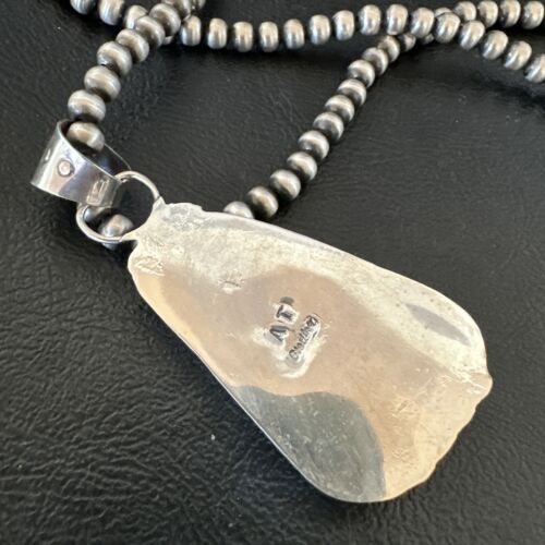 Navajo Pearls Kingman Turquoise Pendant Necklace | Sterling Silver | Authentic Native American Handmade | 17132