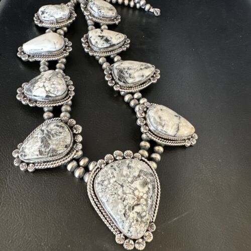 Handmade Navajo White Buffalo Turquoise Choker Necklace | Sterling Silver | 15410 - Masha USA