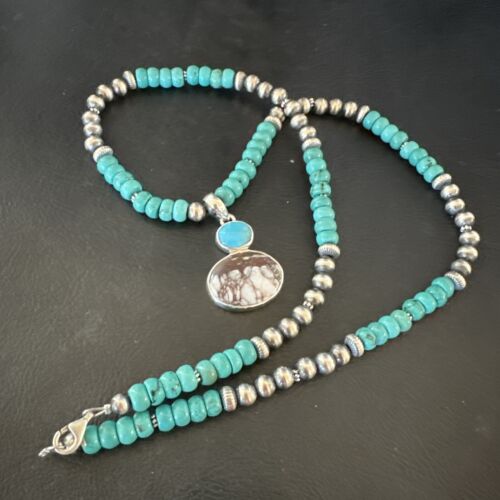 Navajo Wild Horse | Blue Kingman Turquoise Pendant Necklace | Sterling Silver | 17579