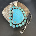 Navajo XL Blue Kingman Turquoise Cluster Pendant Necklace | Sterling Silver | Native American Handmade | 16796