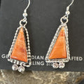Navajo Orange Spiny Oyster Dangle Earrings | Sterling Silver | Authentic Native American Handmade | 17275