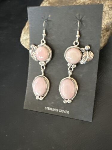 Navajo Pink Conch Shell Dangle Earrings | Sterling Silver | Authentic Native American Handmade | 17197 - Masha USA