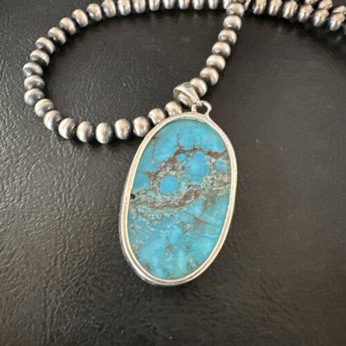 Navajo Blue Spiderweb Turquoise Pendant Necklace | Sterling Silver | Authentic Native American Handmade | 17020