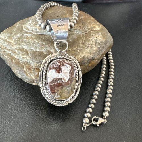 Navajo Wild Horse Turquoise Pendant Necklace | Sterling Silver | Authentic Native American Handmade | 17475