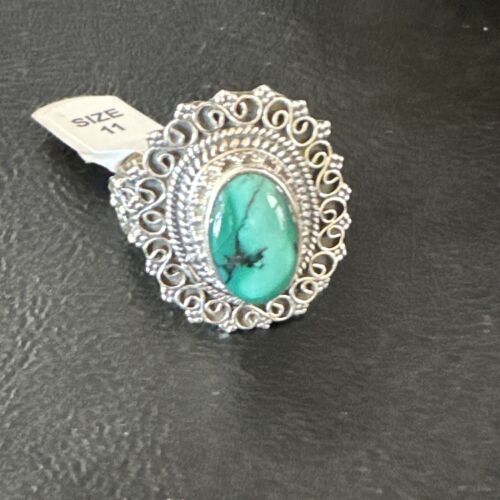Navajo Green Turquoise Ring | Sterling Silver | Sz 11 | Authentic Native American Handmade | 15507