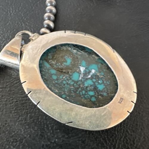Men's Navajo Blue Spiderweb Turquoise Pendant Necklace | Sterling Silver | Authentic Native American Handmade | 16193
