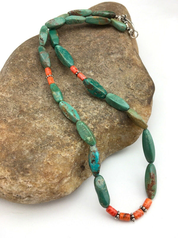 Navajo Royston Turquoise Spiny Necklace | Sterling Silver | Authentic Native American Handmade | 18" | 4774