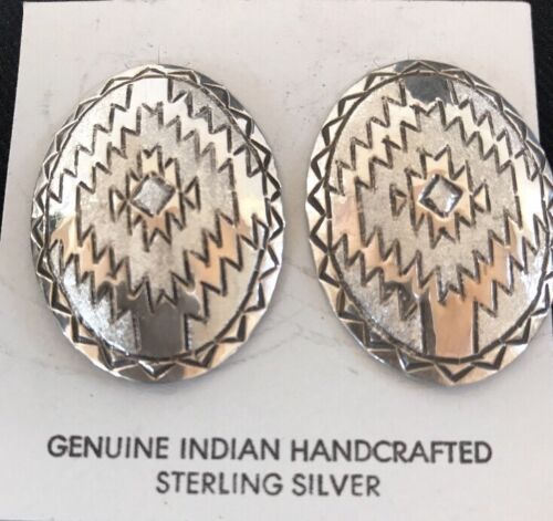 Native American Handmade Oval Earrings | Stamped Sterling Silver | 3743