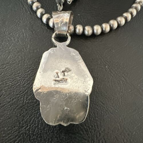 White Buffalo Turquoise Pendant | Navajo Pearls | Sterling Silver Necklace 21" | 17327