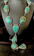 Men's Lariat Blue Spiderweb Turquoise Necklace | Navajo Handmade | 31" | 17453