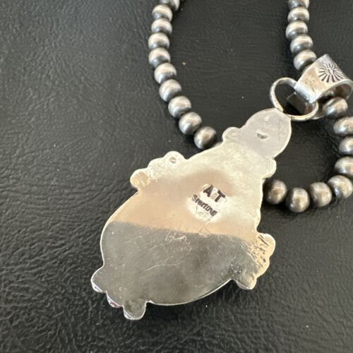 Navajo Blue Kingman Turquoise Wild Horse Pendant Necklace | Sterling Silver | Authentic Native American Handmade | 17223