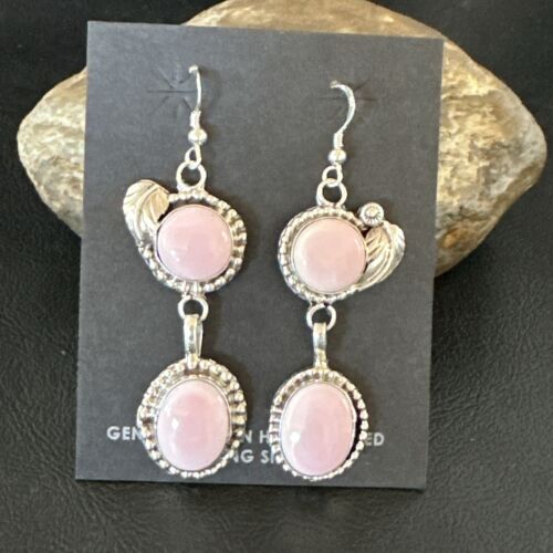 Navajo Pink Queen Conch Shell Dangle Earrings | Sterling Silver | Authentic Native American Handmade | 17216