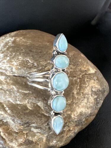 Navajo Blue Larimar Cluster Ring | Authentic Native American Sterling Silver | Multi-Stone | Sz 8.5 | 16159