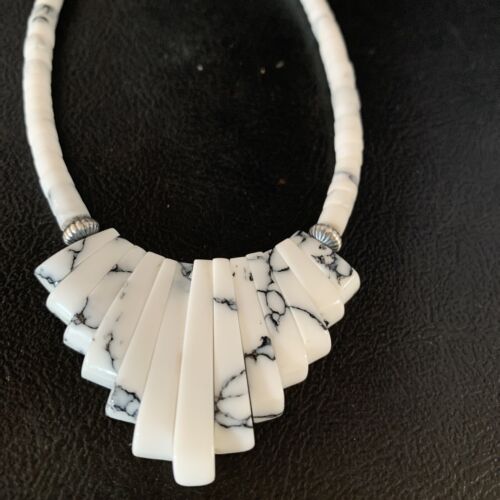 Navajo White Howlite Heishi Pearls Bead Necklace | Sterling Silver | Authentic Native American Handmade | 20" | 14209