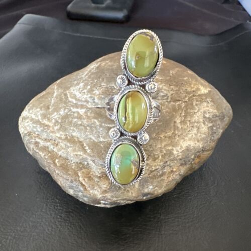 Navajo Green Royston Turquoise Multi-Stone Ring | Authentic Native American Sterling Silver | Sz 10.5 | 16721