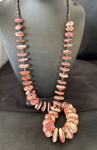 Navajo Purple Spiny Oyster Shell Graduated Necklace | Sterling Silver | 33" | Authentic Native American Handmade | 17174