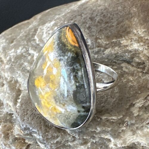 Navajo Yellow Bumblebee Jasper Ring | Sterling Silver | Sz 11 | Authentic Native American Handmade | 16055