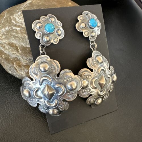 Navajo Stamped Sterling Silver Earrings Set | Handmade | 2.75" | Authentic Native American | 16341