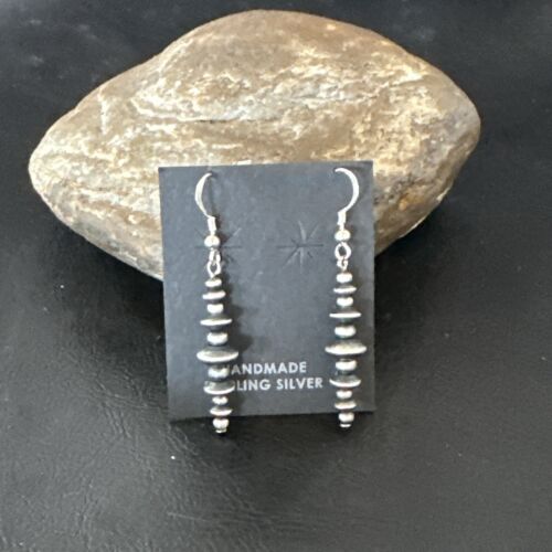 Navajo Pearls Sterling Silver Dangle Saucer Bead Earrings | 1.5" | Authentic Native American Handmade