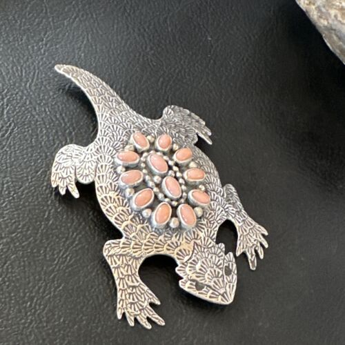 Navajo Pink Coral Horny Toad Pin | Handmade Stamped | Authentic Native American | LC 15670