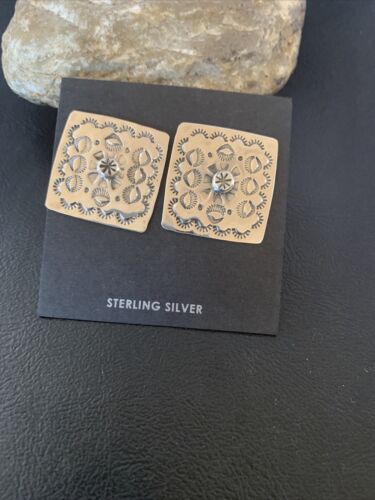 Navajo Stamped Square Earrings | Sterling Silver | Authentic Native American Handmade | 1199