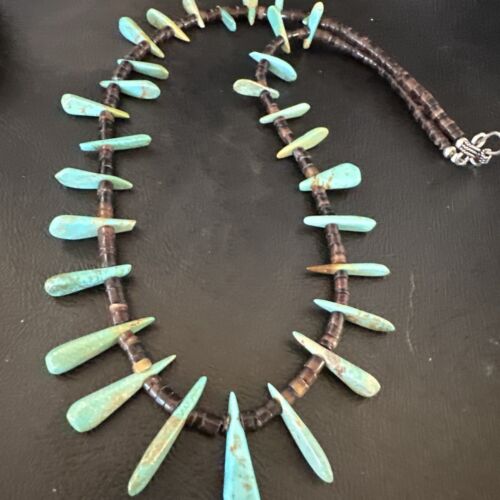 Navajo Green Turquoise Bone Bead Necklace | Sterling Silver | 20" | Authentic Native American Handmade | 17636