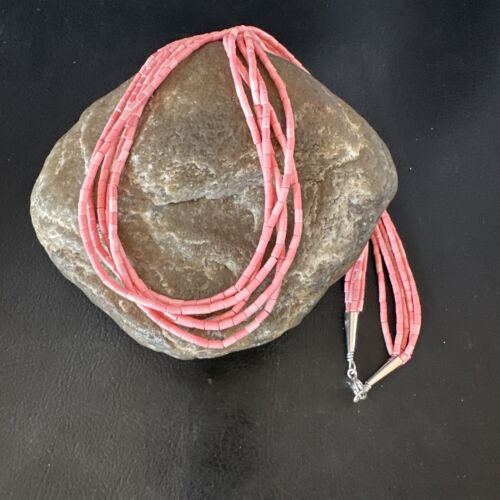 Pink Conch Tube Heishi Bead | 5 Strand Navajo Sterling Silver Necklace | 19" | 16545