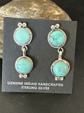 Navajo Blue Green Turquoise Dangle Earrings | Sterling Silver | 1.5" | Authentic Native American Handmade | 17388