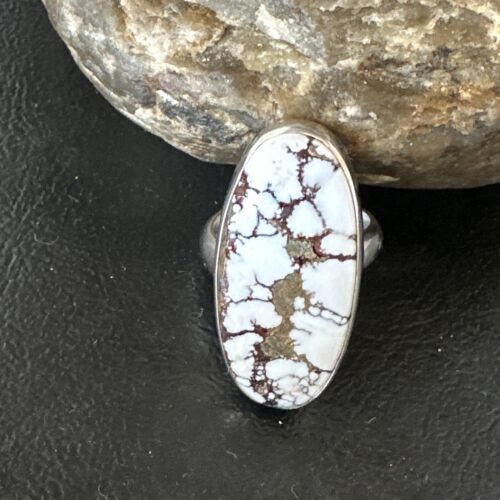 Women's Wild Horse Turquoise Ring | Navajo Sterling Silver | Sz 7 Adjustable | Authentic Native American Handmade | 15549