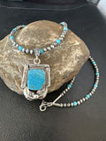 Navajo Pearls Kingman Turquoise Necklace | Sterling Silver | Authentic Native American Handmade | 14895