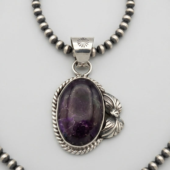 Navajo Pearls Purple Sugilite Pendant Necklace | Sterling Silver Beads | Authentic Native American Handmade | 15411